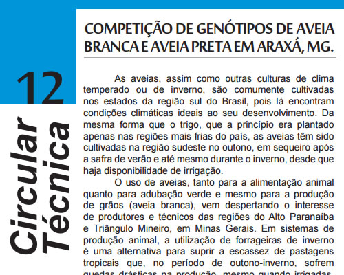 Competição de Genótipos de Aveia Branca e Aveia Preta em Araxá, MG.