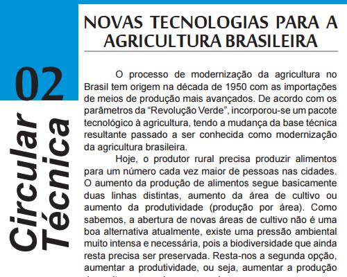 Novas Tecnologias Para a Agricultura Brasileira